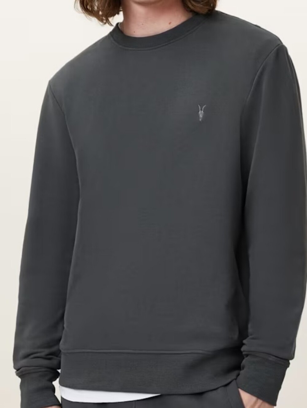 All Saints Raven Crew Neck Ramskull Sweatshirt Carter Grey Mens L